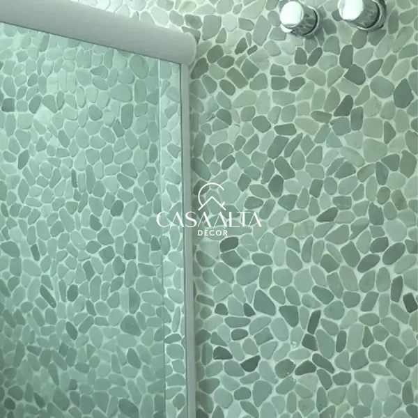 Seixo Telado Verde Sliced em Placa 30x30cm